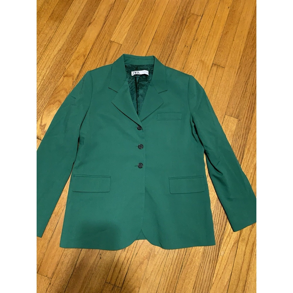 ZARA Straight Cut Wool Blend Blazer Kelly Green Size Large